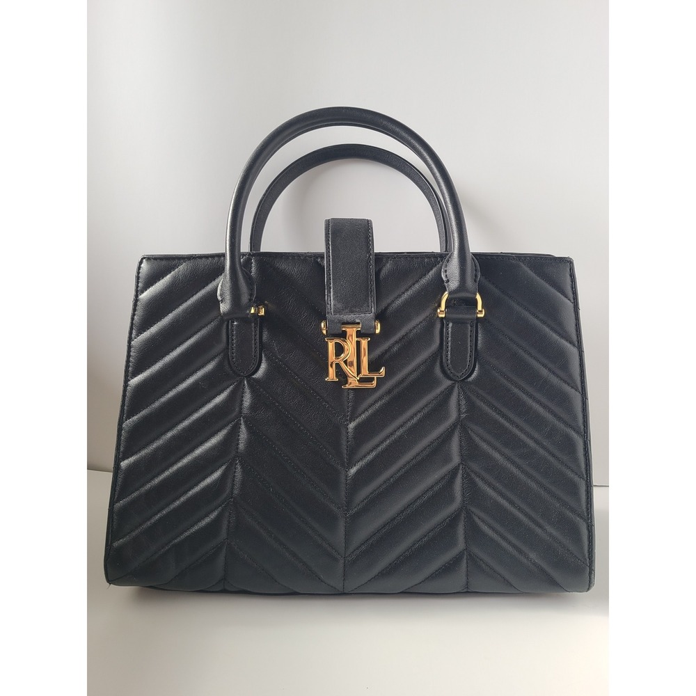Lauren Ralph Lauren Quilted Brigitte II Satchel Black Leather Logo Mini Purse